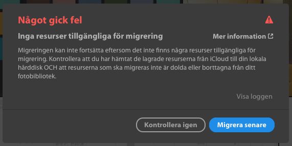 Inga resurser tillgängliga för migration
