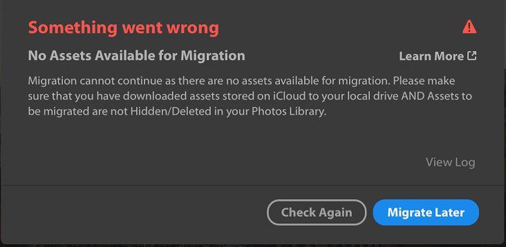 Brak zasobów dostępnych do migracji