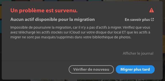 Aucun actif disponible pour la migration