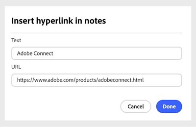 Insert hyperlink to text in notes pod
