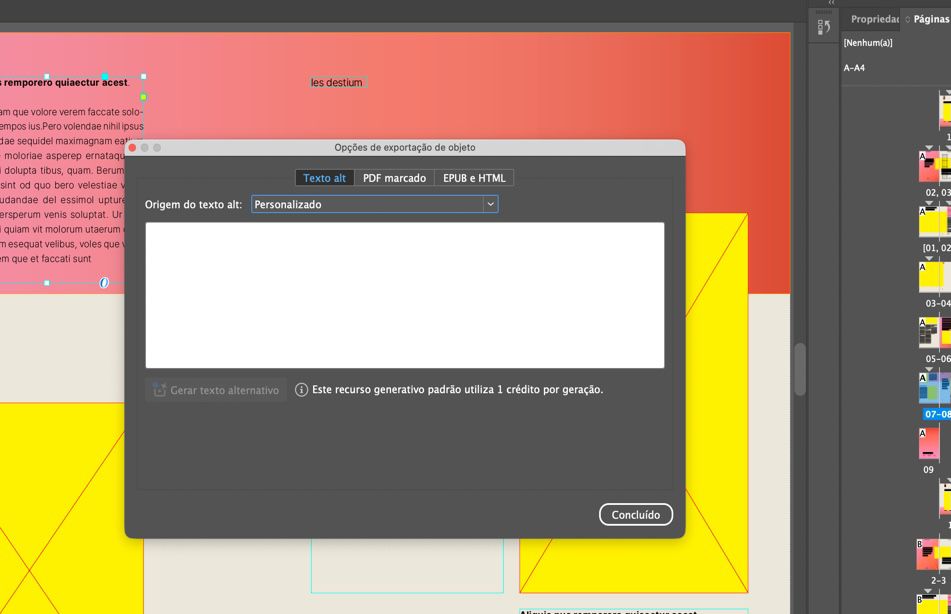 Caixa de diálogo Opções de exportação de objeto mostrando a guia Texto alternativo para adicionar texto alternativo personalizado para um gráfico.