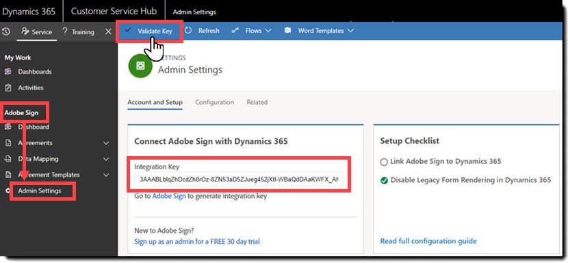 Adobe Sign-konfigurationssiden