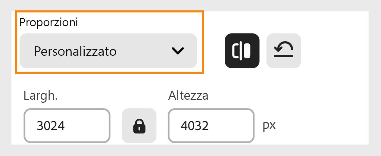 Nella schermata Ridimensiona immagini, seleziona la dimensione desiderata per ridimensionare l'immagine nel menu a discesa Proporzioni e inserisci le dimensioni nelle caselle di testo Larghezza e Altezza in pixel. 
