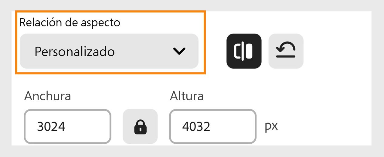 En la pantalla Cambiar tamaño de imágenes, selecciona el tamaño deseado para cambiar el tamaño de la imagen en el menú desplegable Relación de aspecto e introduce las dimensiones en los cuadros de texto Anchura y Altura en píxeles. 