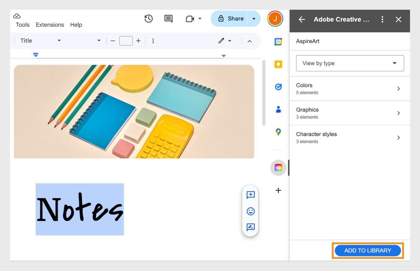 Selecteer onderaan rechts de knop TOEVOEGEN AAN BIBLIOTHEEK om de geselecteerde tekst of afbeelding aan je bibliotheek toe te voegen. 