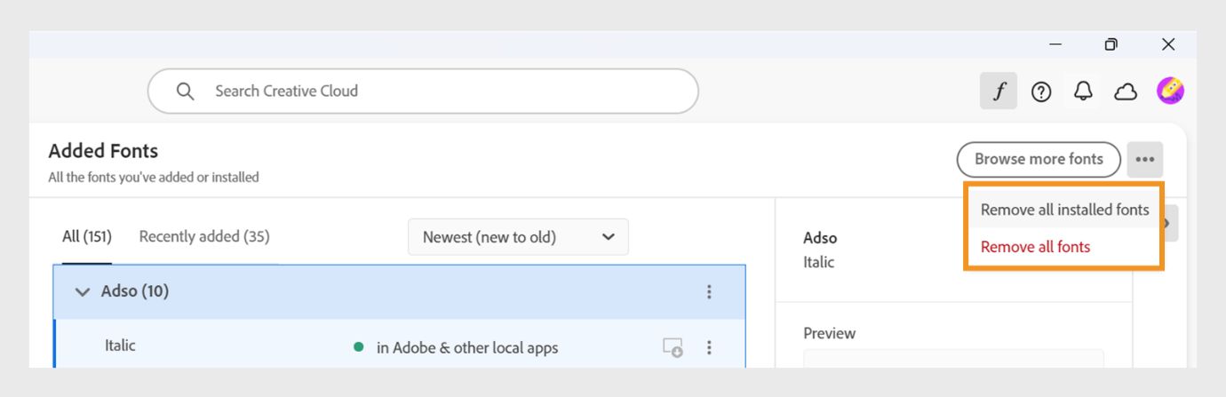 On the top-right corner of the screen, select the three dots, use the dropdown menu, and then select Remove all installed fonts or Remove all fonts highlighted in red color. 