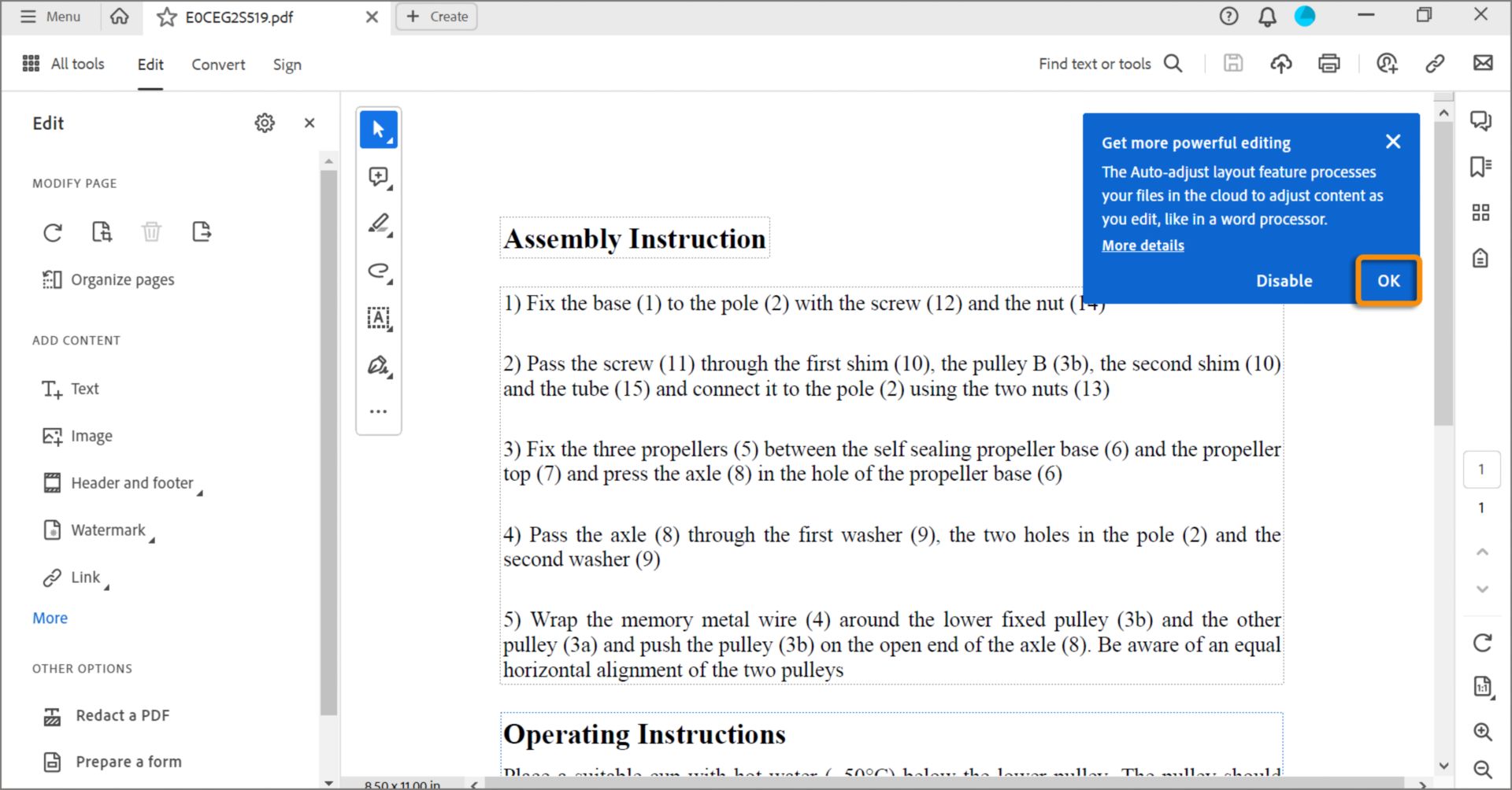 Підказка щодо функції розширеного редагування