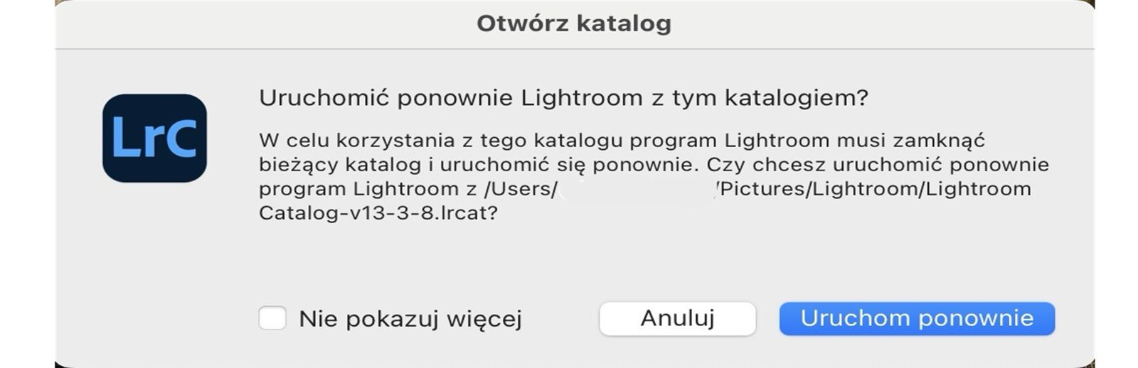 Kliknij przycisk Uruchom ponownie w oknie dialogowym Otwórz katalog.