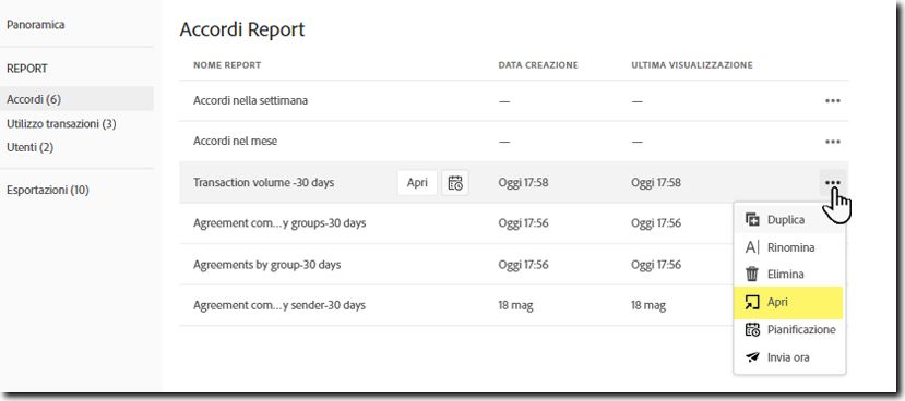 Aprire il record del report