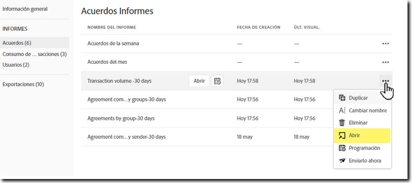 Abra el registro del informe