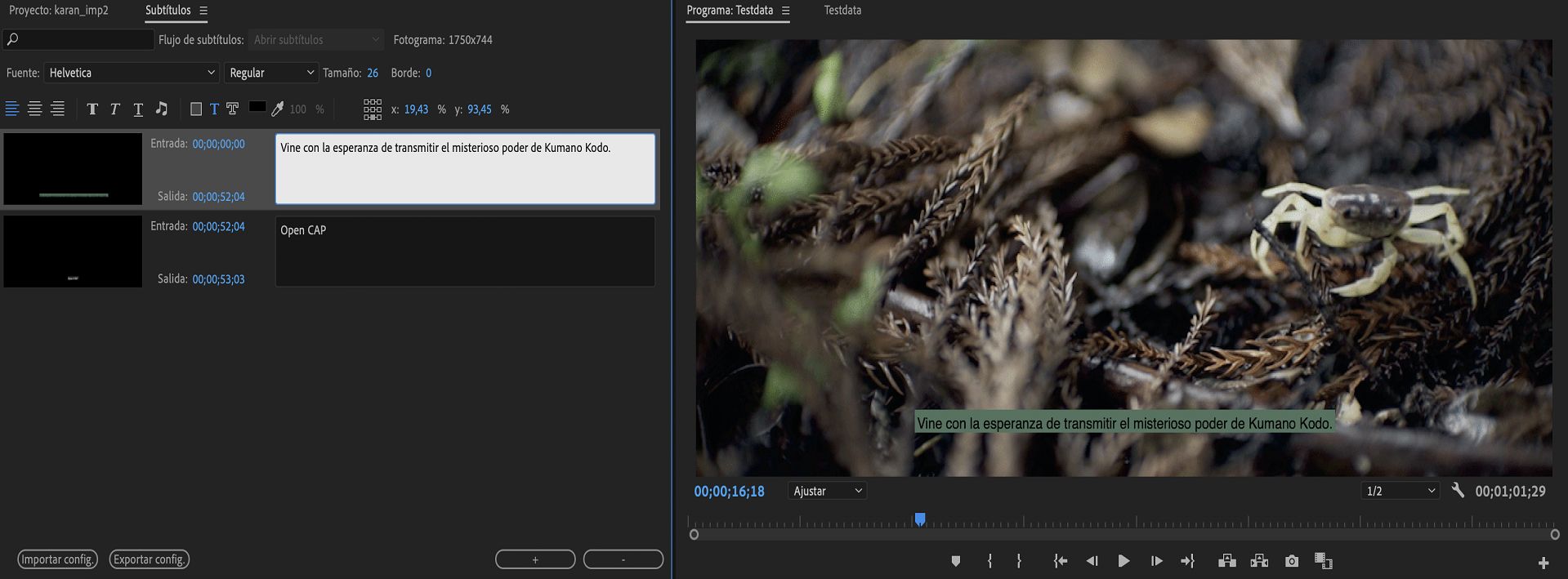 Editar subtítulos abiertos
