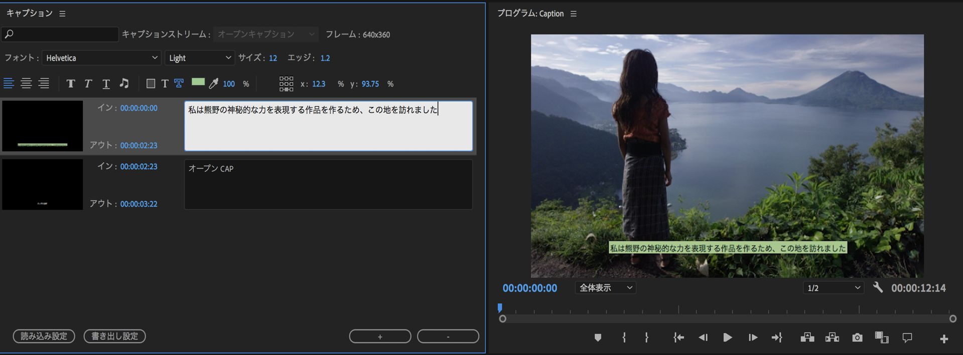 オープンキャプションの編集