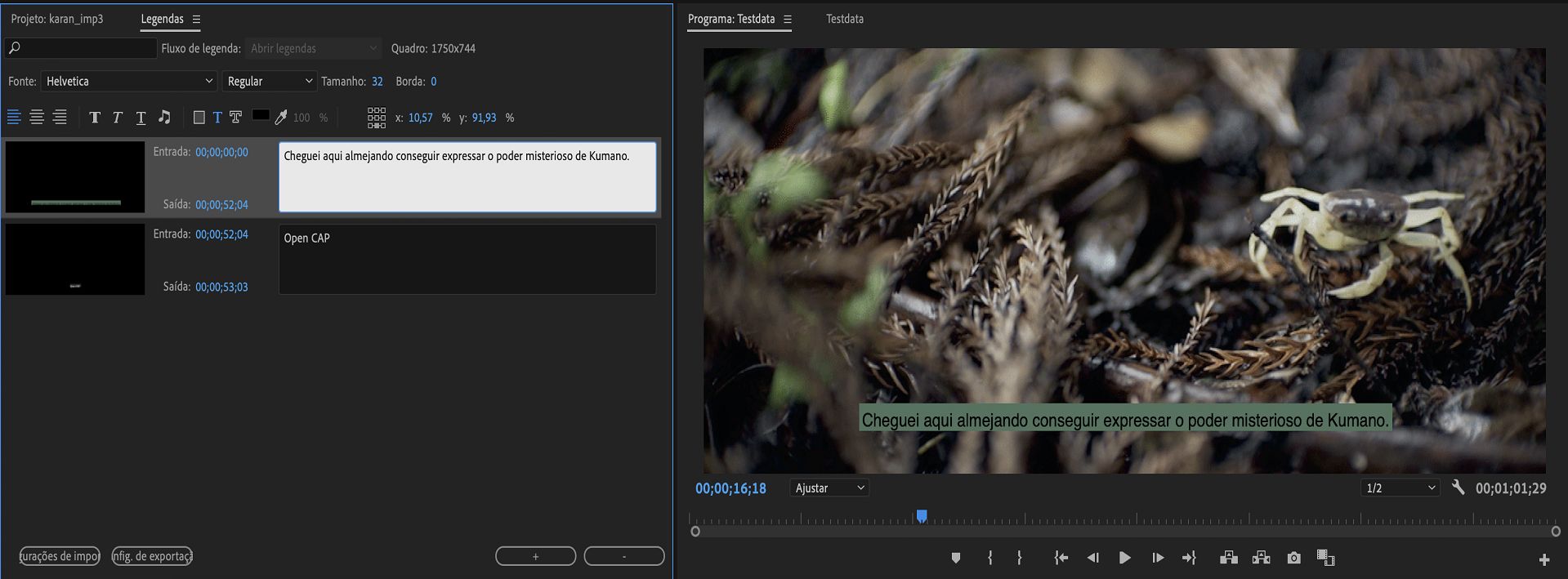Editar legendas abertas