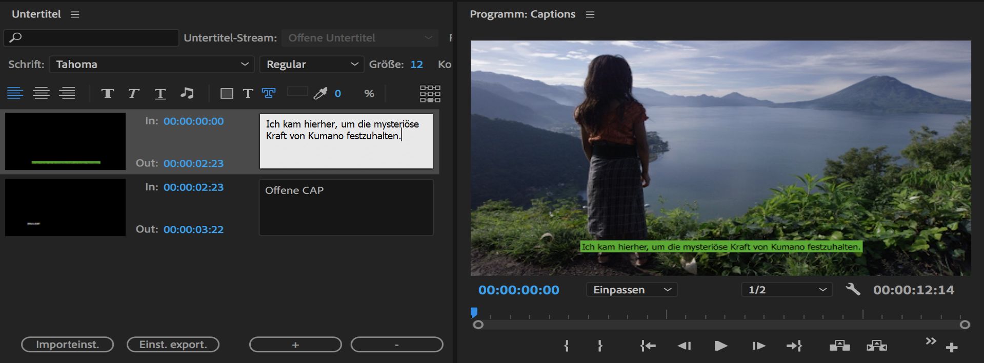 Bearbeiten offener Untertitel