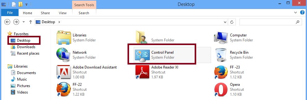 Explorador de archivos con Panel de control seleccionado