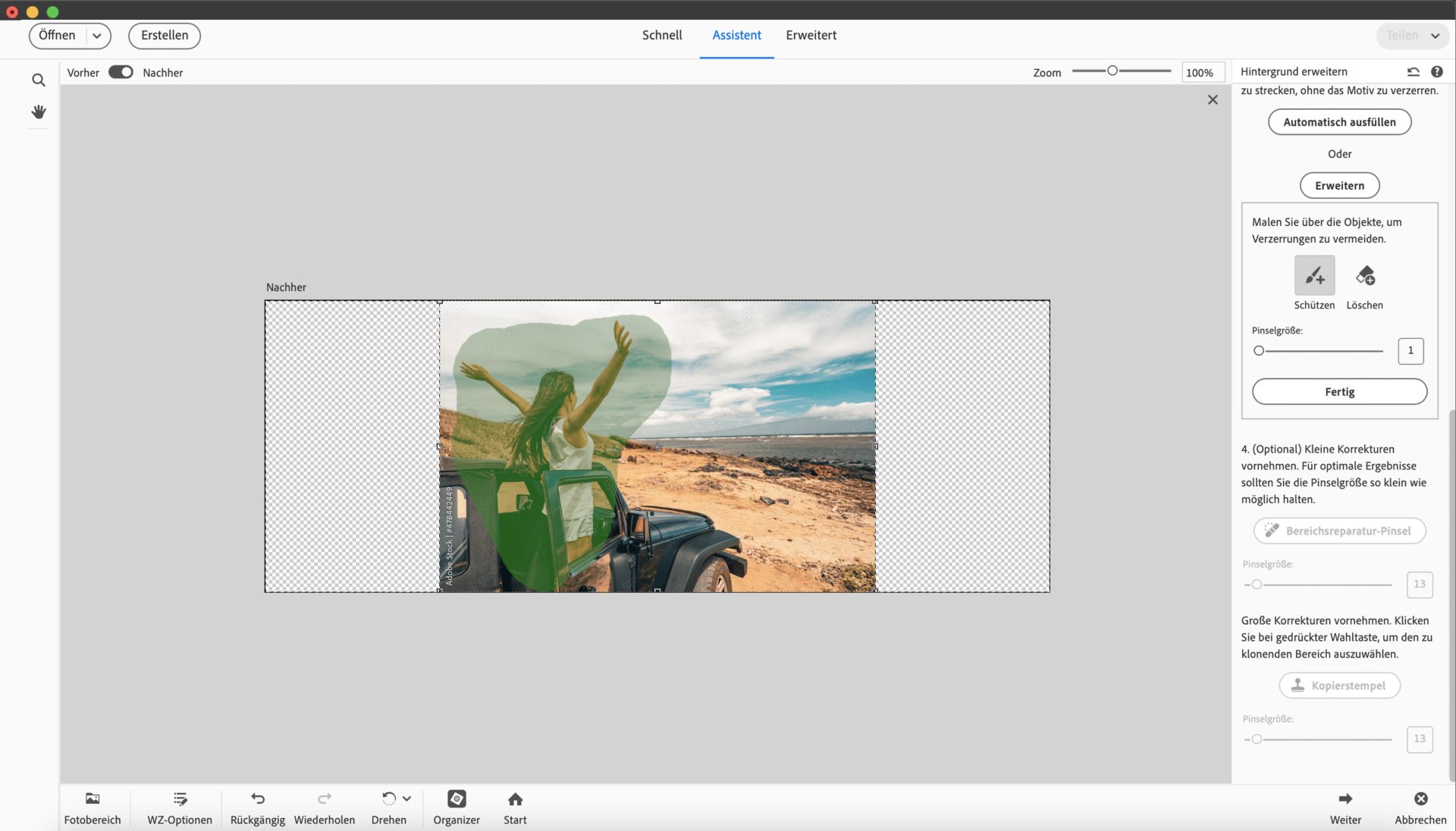 Hintergrund-erweitern-Assistent-Bild-verzerrt