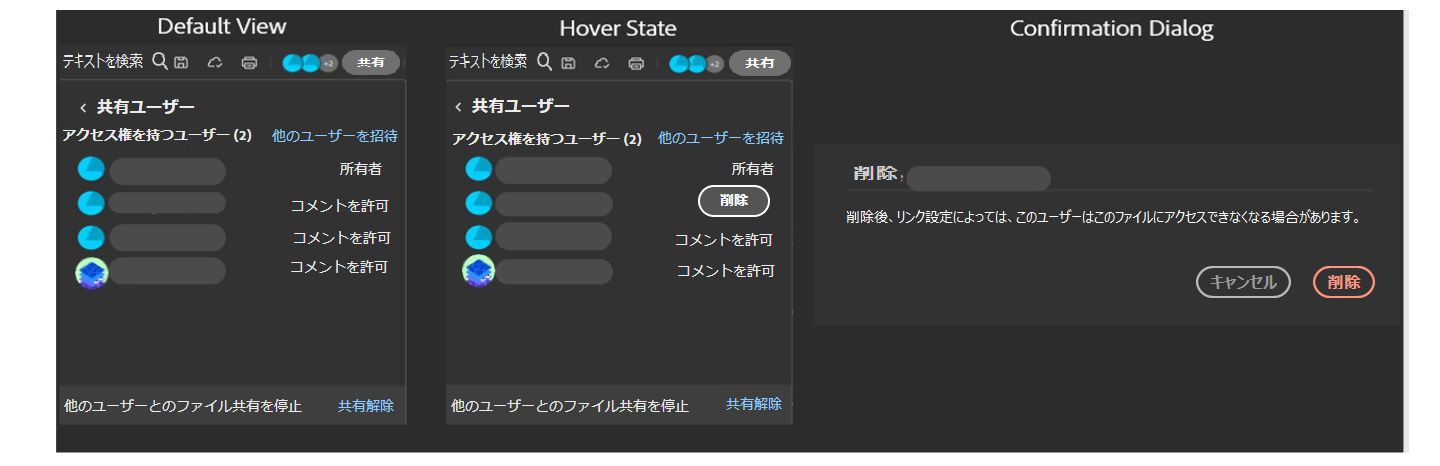 共有ファイルの所有者はコラボレーターを削除可能