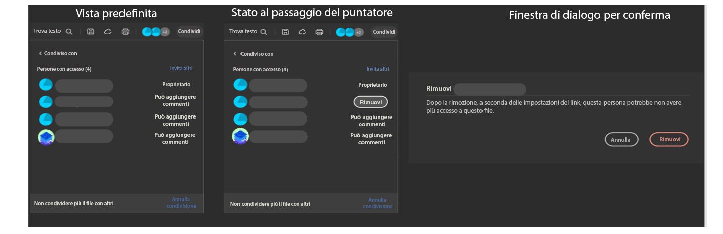 Il proprietario del file condiviso ora può rimuovere i collaboratori
