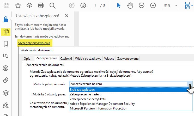 Modyfikowanie właściwości dokumentu PDF