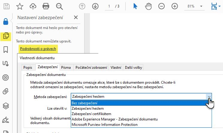 Úprava vlastností dokumentu PDF