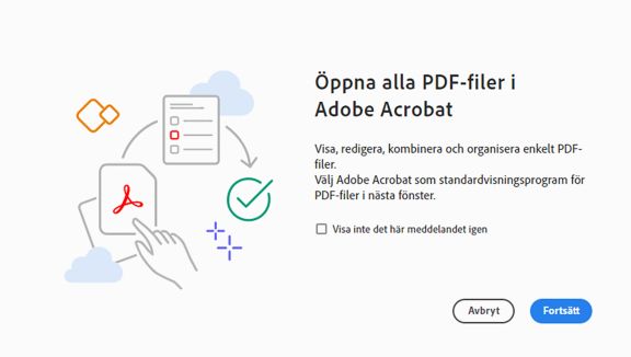 Kort för att välja Acrobat som standardprogram