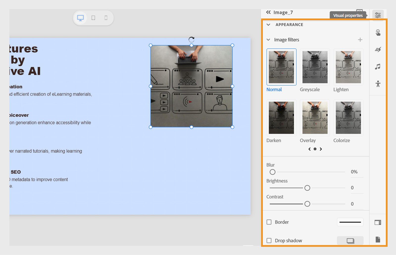 Apply visual effects on imported images
