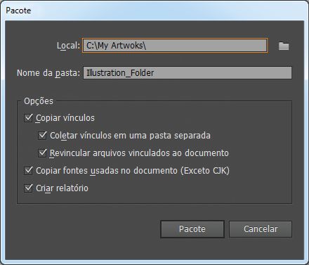 Caixa de diálogo do pacote