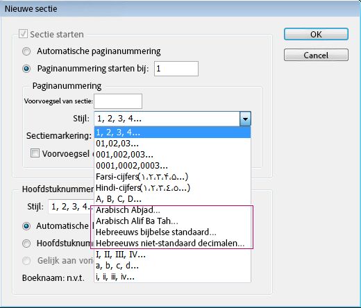 Pagina's, secties en hoofdstukken nummeren