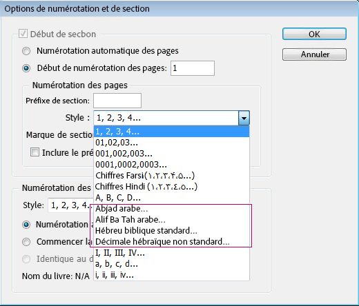 Numérotation des pages, des sections et des chapitres