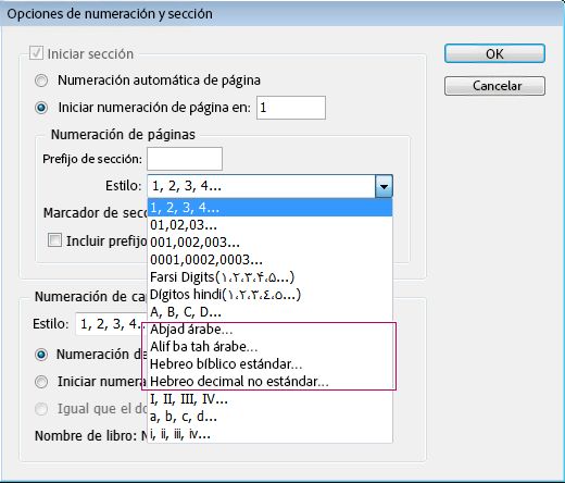 Numeración de páginas, secciones y capítulos