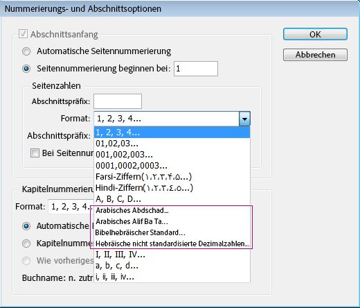 Nummerierung von Seiten, Abschnitten und Kapiteln