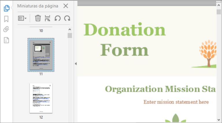 Caixa de visualização da página em uma miniatura de página