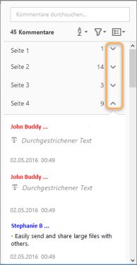 seitenbasierte Organisation von Kommentaren