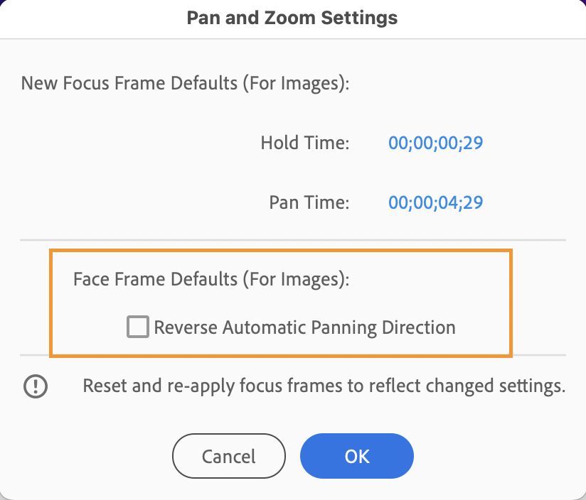 Pan and Zoom settings