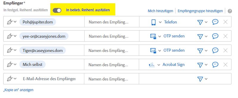 Parallele Signatur auf der Seite „Senden“