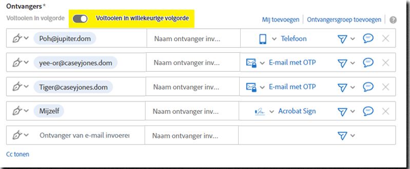 Parallelle handtekening op de verzendpagina