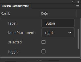 Bileşen parametreleri paneli