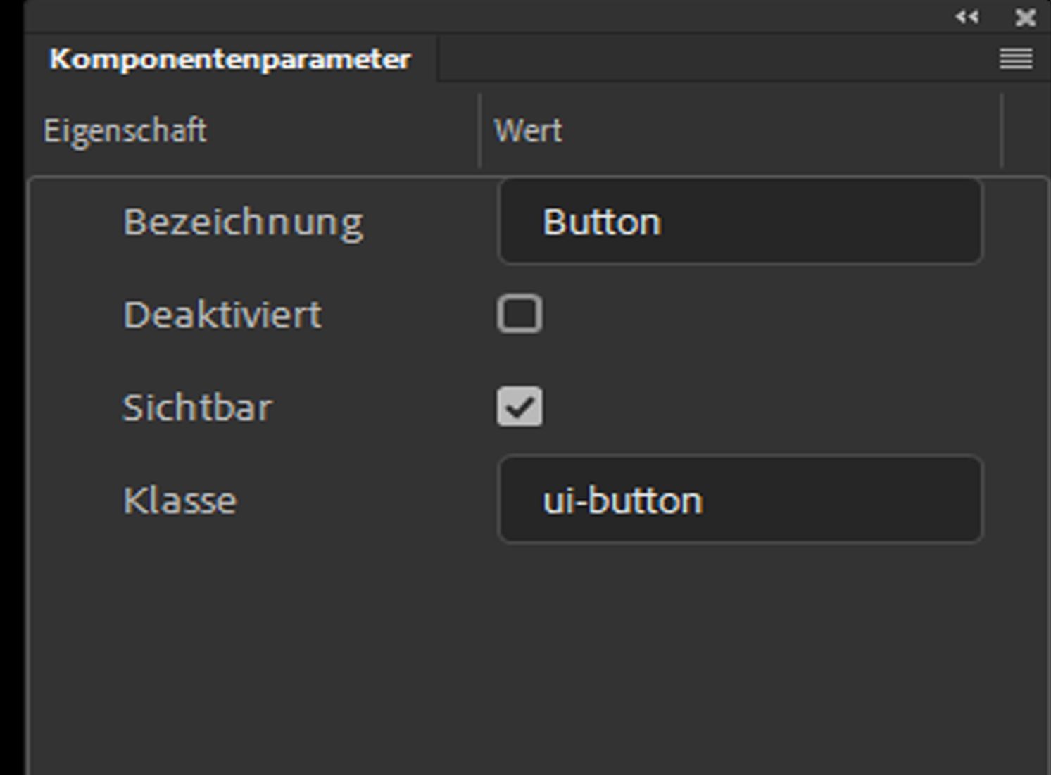 Bedienfeld „Komponentenparameter“