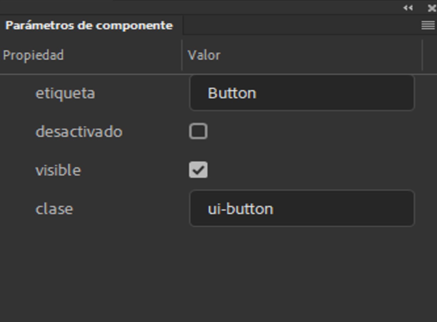 Panel Parámetros de componentes