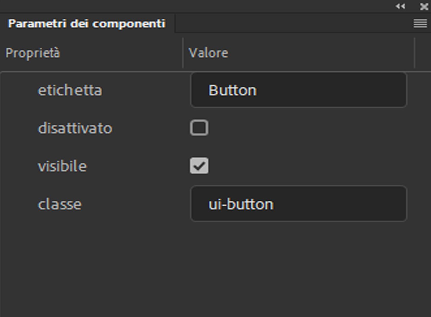 Pannello Parametri dei componenti