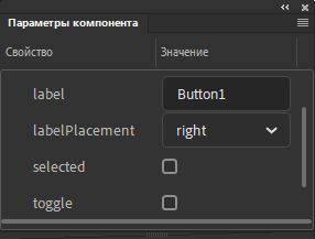 Панель «Параметры компонента»
