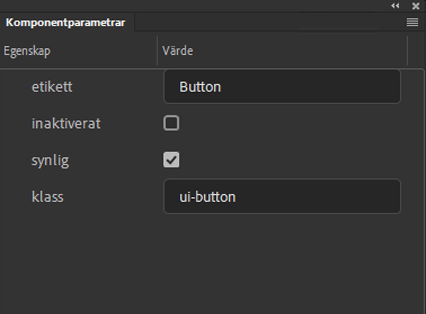 Panelen Komponentparametrar