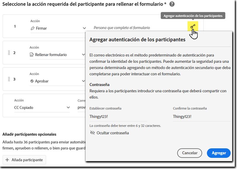 Configurar la autenticación opcional para los participantes.