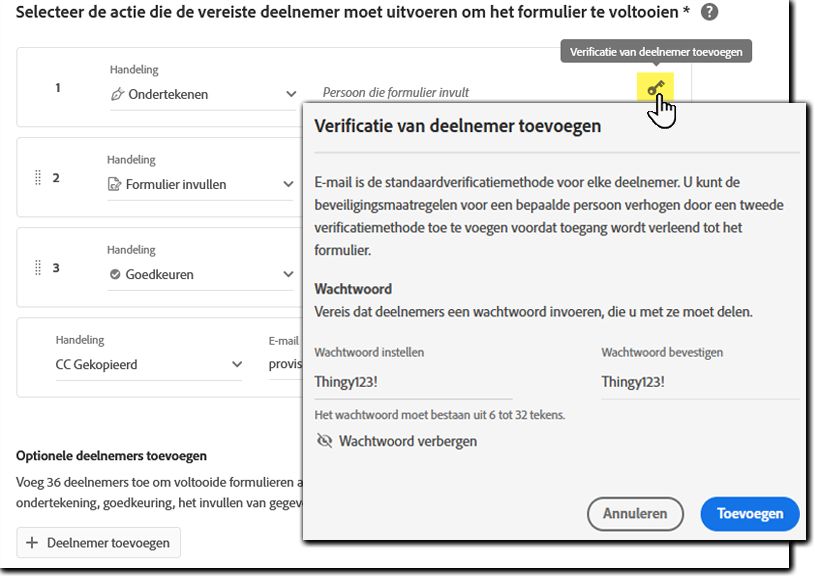 Optionele verificatie configureren voor de deelnemers