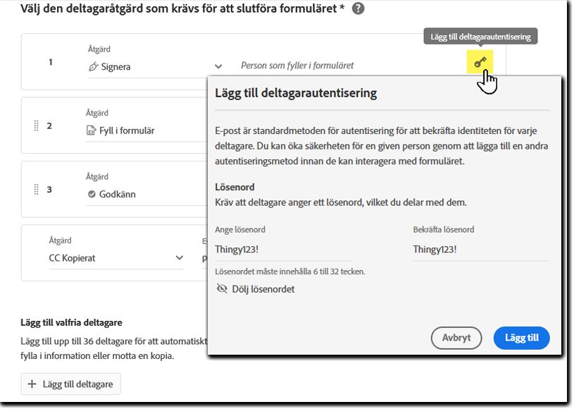 Konfigurera ytterligare autentisering för deltagarna