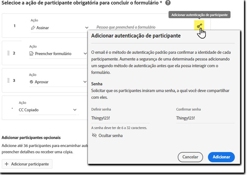 Configurar a autenticação opcional para os participantes