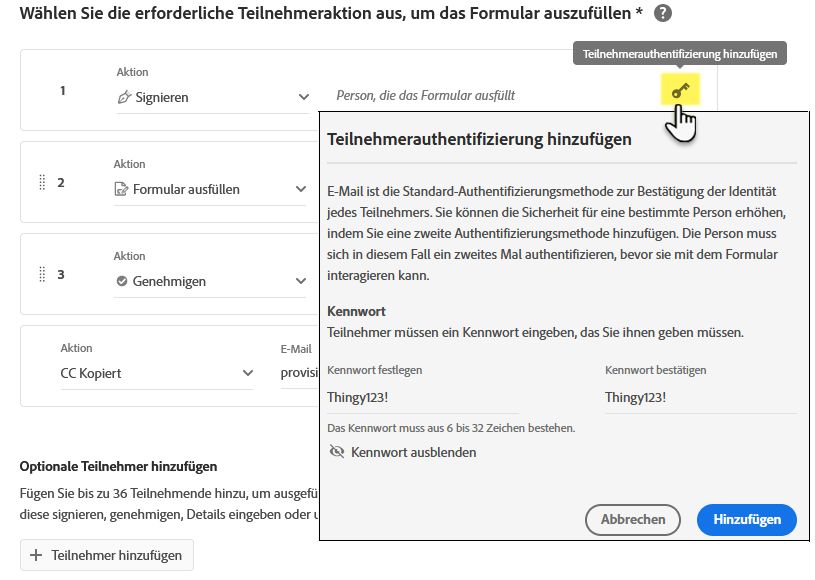 Optionale Authentifizierung für Teilnehmer konfigurieren