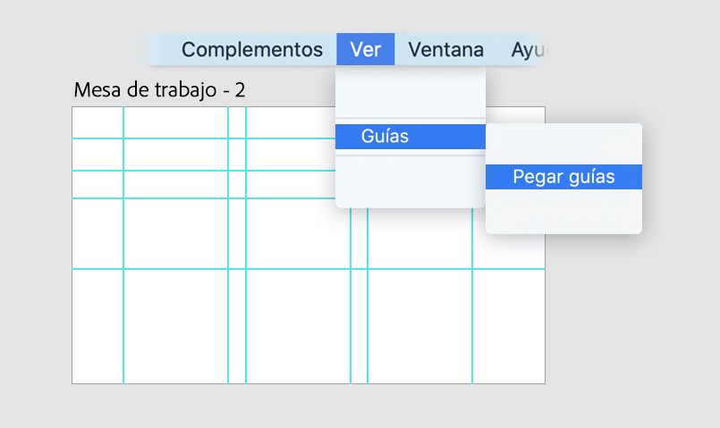 Pegar guías dentro de una mesa de trabajo