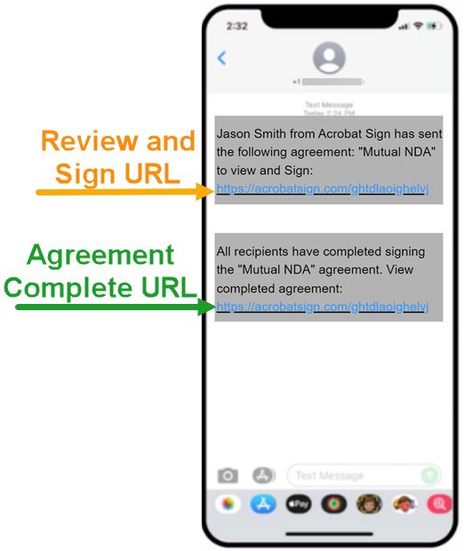 Aftalemeddelelse og URL-adresse vises på en smartphone.