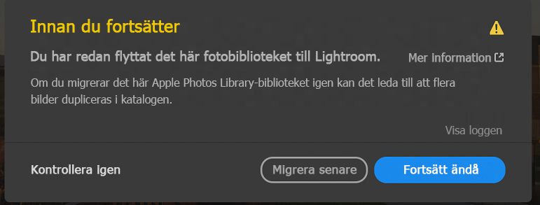 Photos Library har redan migrerats